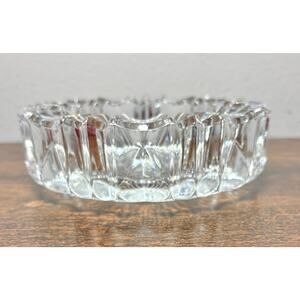 Vintage MCM Heavy Glass Crystal Ashtray Hoya Japan Cigar & Cigarette 6”